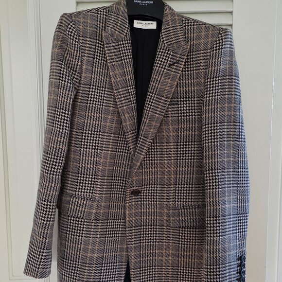 Saint Laurent Prince Of Wales Glen Check Blazer Virgin Wool Sz38 Single Breasted - Picture 1 of 7